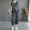 Individual/Set 2022 Nuevo Verano Artístico Vintage Estampado Camiseta de Manga Corta Conjunto Casual Holgado Conjunto de Dos Piezas