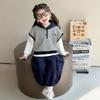 Terno para Meninas Outono 2025 Novo Moda Infantil Casual Listrado Conjunto de Três Peças Roupas com Capuz para Meninas Primavera e Outono