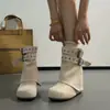 Pantalones de Hebilla Retro Melanoides Pierna Apilada Botas Nuevas de Otoño para Mujer Versátiles Tacón Oculto Bota Vaquera de Media Pantorrilla