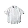 Camisa de manga curta com gola alta texturizada simples estilo japonês Rumeng para homens, verão, solta, respirável, versátil para rua, meia-manga