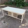 Conjunto de Mesa e Cadeiras de Chá Branco, Mesa de Chá e Conjunto de Chá Simples Estilo Chinês Imitação Antiga de Madeira Maciça, Mesa para Preparo de Chá