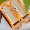 Colar de citrino natural de alta qualidade, vintage, 12 mm, grão grande, corrente para clavícula