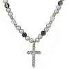 Collar cruz con puntadas reflectantes y cuentas, diseño de nicho femenino, cadena para suéter de acero de titanio, no se decolora, hip hop, moderno, para hombre