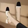 Sandálias Fechadas Estilo Chanel para Mulheres, Nova Coleção Primavera/Verão 2026, Salto Médio, Color Block, Salto Bloco Retrô, Scarpin de Salto Alto com Costas Abertas