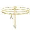 Accesorios de moda europeos y americanos para el pie tobillera de doble capa con mariposa incrustada de diamantes 26 letras cadena de tobillo simple de cadena de cuentas redondas pequeñas