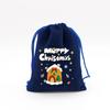 Atacado Sacos de Presente de Doces de Natal Véspera de Natal Embalagem de Maçã Saco de Armazenamento Azul Royal Tecido Flocado Cordão Aba Bolso Calças