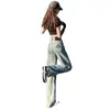 Jeans Vintage de Pierna Ancha Estrecha para Mujer Otoño 2024 Moda Nuevo Cintura Alta Gris Cemento Bordado Pierna Recta