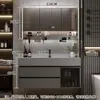 Juego de Gabinete de Baño de Madera Maciza Integrado con Roca, Lavabo Minimalista Moderno, Espejo de Lavabo, Lavabo de Tocador de Baño