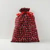 Bolsa de lino y poliéster con bolsillo a cuadros rojos y negros para Navidad, bolsa para guardar dulces y galletas, bolsa de regalo con cordón