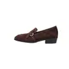 Mocassins Elegantes Estilo Francês com Fivela de Laço Camurça de Pele de Ovelha Coleção Primavera 2026 Salto Baixo Bico Fino Couro Genuíno Corte Profundo Sapatos Femininos
