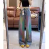 Jeans de Mujer Retro Americano con Graffiti Arcoíris 2026 Verano Nuevos de Cintura Alta Rectos Holgados de Pierna Recta Largos hasta el Suelo