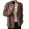 Cárdigan de Punto Talla Grande Estilo Coreano Estilo Perezoso 2025 Nuevo Estilo Otoño e Invierno Diseño de Puño Invertido Bolsillo con Solapa Pantalón Chaqueta Jersey para Mujer
