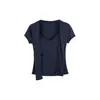 Design de moda feminina hot-selling para atacado transfronteiriço: top de tricô justo de manga curta com gola de lapela e fitas HBZX720238