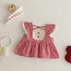 Vestido de cuadros para niños 2025 Nuevo Verano Bebé Estilo Coreano Verano Vestido de Niña Cuello de Muñeca Bordado Falda de Conejo