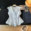 Chaleco sin mangas con cuello en V, volantes y corbata, estilo coreano, para mujer, moda verano 2026, top versátil holgado y rejuvenecedor