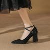 Zapatos de tacón alto plateados de punta fina para mujer, Colección Otoño 2026, Diseño de tira cruzada, Adecuados para combinar con vestidos, Boca poco profunda, Tacón grueso, Elegantes zapatos de salón estilo francés