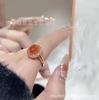 Anillo de plata chapada en oro rosa con incrustaciones de ágata de jade rojo hielo, anillo simple de moda para mujer, suministro en vivo