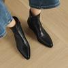 Botines Chelsea de Viajero de Piel de Vaca de Primera Capa de Alta Calidad Otoño e Invierno 2025 Tacón Medio Grueso Punta Afilada Cuero Genuino Botines Cortos para Mujer