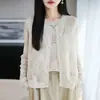 Cardigan de Punto Fino para Mujer, Estilo Nuevo Primavera 2026, Lino Lyocell, Cómodo y Transpirable, Crochet Calado, Cuello Redondo