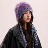2026 Nuevo Sombrero Lei Feng de Encaje Trenzado Colorido Retro con Cordones para Mujer, Sombrero de Orejeras Rayado Cálido de Punto para Otoño e Invierno con Bloques de Color y Hilo de Plumas