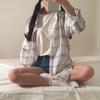 2026 Primavera Nuevo Abrigo Delgado Cardigan de Cuadros Camisa de Manga Larga Estudiante Moda para Mujer