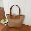 Bolso de Paja de Verano Nuevo para Mujer, Gran Capacidad, Estilo Coreano, Correa de Cuero para el Hombro, Bolso Tejido para Vacaciones en la Playa y Viajes Diarios, Bolso de Hombro Único