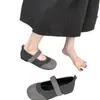 Zapatos Redondos de Lana Grises Poco Profundos Estilo Francés Retro para Mujer, Nuevo Modelo Otoño 2026, Adecuados para Combinar con Faldas, Zapatos Planos Mary Jane