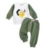 Sudadera de manga larga con cuello redondo bordada de pollito para bebé niño transfronterizo, traje de pantalones para niños, primavera y otoño