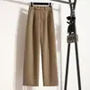 Foto real de pantalones largos de pierna ancha hasta el suelo para mujer para otoño e invierno, pantalones de traje negros fluidos, estilo coreano, talla grande, holgados, adelgazantes, de pierna recta