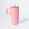Copo térmico de aço inoxidável 304 com alça, caneca de café com canudo de grande capacidade, elegante e portátil para uso no escritório e no carro
