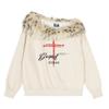 Sudadera de Hombro Caído con Estampado de Cruz 'American Hot Girl' para Mujer, Nueva de Otoño, Holgada, de un Solo Hombro, Ajustada, sin Hombros