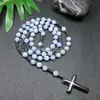 Amazonas Piedra Natural Colgante de Cruz Collar Piedra Ojo de Tigre Cruz Vesícula Biliar de Hierro Rosario para Hombres Collar Venta al por Mayor