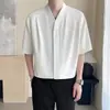 Nova Camisa Masculina Primavera 2026 Estilo Chinês Novo Gola Redonda Manga Média Seda Gelada, Estilo Luxo Leve, Venda Direta do Fabricante, Peça Única Dropshipping
