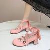 Sapatos de salto alto rosa Lolita original Lolita fofos sapatos de couro macio de salto grosso LO produtos genuínos sapatos de estudante