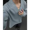 Suéter de Punto con Cuello en V para Hombre Lh Store Primavera y Otoño, Camiseta Base de Punto de Alta Gama Estilo Perezoso, Chaqueta Interior de Color Sólido Vintage