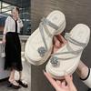 Sandálias Femininas Slip-On de Bico Aberto com Strass para Uso ao Ar Livre, Verão 2025 Nova Moda Versátil Plataforma que Aumenta a Altura Sandálias Estilo Fada