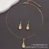 Collar Colgante de Pedrería Ojo de Gato Juego de Pendientes de Tachuela Cadena de Caja Bohemia Pendientes Dorados Hechos a Mano para Mujer Oro Rosa