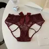 Teje una Red de Amor~Tanga de Encaje Sexy Estilo Japonés Caliente Lazo Grande Hueco Pura Deseo Exposición de Glúteos Tanga para Mujer