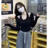Primavera y Otoño Estilo Coreano Nueva Personalidad Cuello Halter Manga Larga Camiseta de Mujer Ins Chic Moldeadora Camiseta Base Al Por Mayor