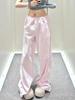 Calças de Pijama Rosa Estilo Coreano Ins Calças Femininas Novo Verão Cintura Alta Casual Calças Soltas e Versáteis Estilo Preguiçoso Calças para Caminhar