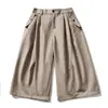 Yidao Vintage 2026 Verão Novo Estilo Japonês Cintura Elástica Plissado Calça de Perna Larga Reta Casual Curta para Homens