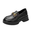Mocasines de Mujer Versátiles Suela Gruesa 2025 Invierno Nuevo Estilo Zapatos de Cuero Pequeños Zapatos de Mujer con Poco Aumento de Altura Estilo Británico Zapatos de Una Capa