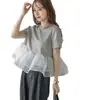 En stock Verano 2026 Exportación transfronteriza a Japón Rakuten Amazon Empalme de malla Dobladillo abullonado Camiseta de manga corta