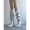 Nueva colección de invierno: Botas hasta la rodilla para mujer con corte en V, tacón de aguja, 2026, diseñadas para figuras petite, con tacón alto y detalles plisados