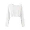 Camiseta de manga larga, hombros descubiertos, estilo coreano, corte relajado, para mujer, nueva colección de verano, corte holgado, efecto adelgazante, blanca, protectora del sol, top corto