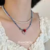 Collar de Cadena para Clavícula de Verano con Colgante de Vaca Feliz Dopamina, Diseño de Nicho, Rojo y Azul con Perlas, Accesorios