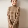Nuevo Jersey de Cachemira para Mujer Otoño/Invierno 2026 de Cuello Alto Grueso Color Sólido Tejido de Punto Trenzado Holgado Cálido