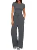 Conjunto de Calça Wide Leg Casual de Manga Curta para Mulheres, Roupa Esportiva de Trabalho, Conjunto de Duas Peças para Lazer, Primavera e Outono, Transfronteiriço Europeu e Americano 2026