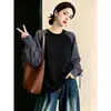 Sudadera de manga raglán a cuadros para mujer, capa base, primavera/otoño 2026, talla grande, para mujeres de talla grande, adelgazante, sentido del diseño, top de amarre