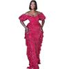 Suministro transfronterizo de vestido elegante de lentejuelas ajustado a la cintura sin hombros moda europea y americana africana ropa para mujer